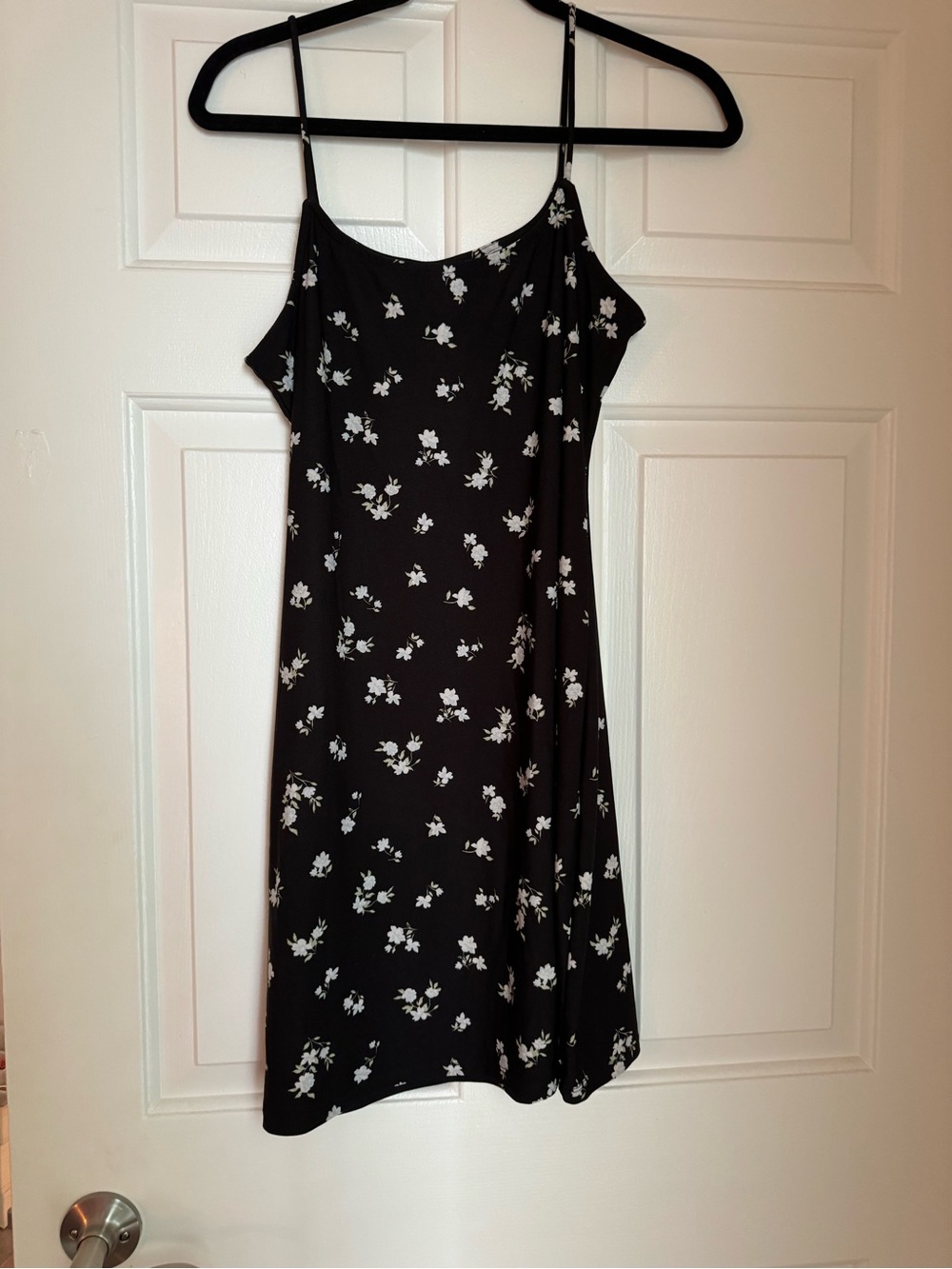 Polly & Esther Black Mini Slip Dress with White Floral Print